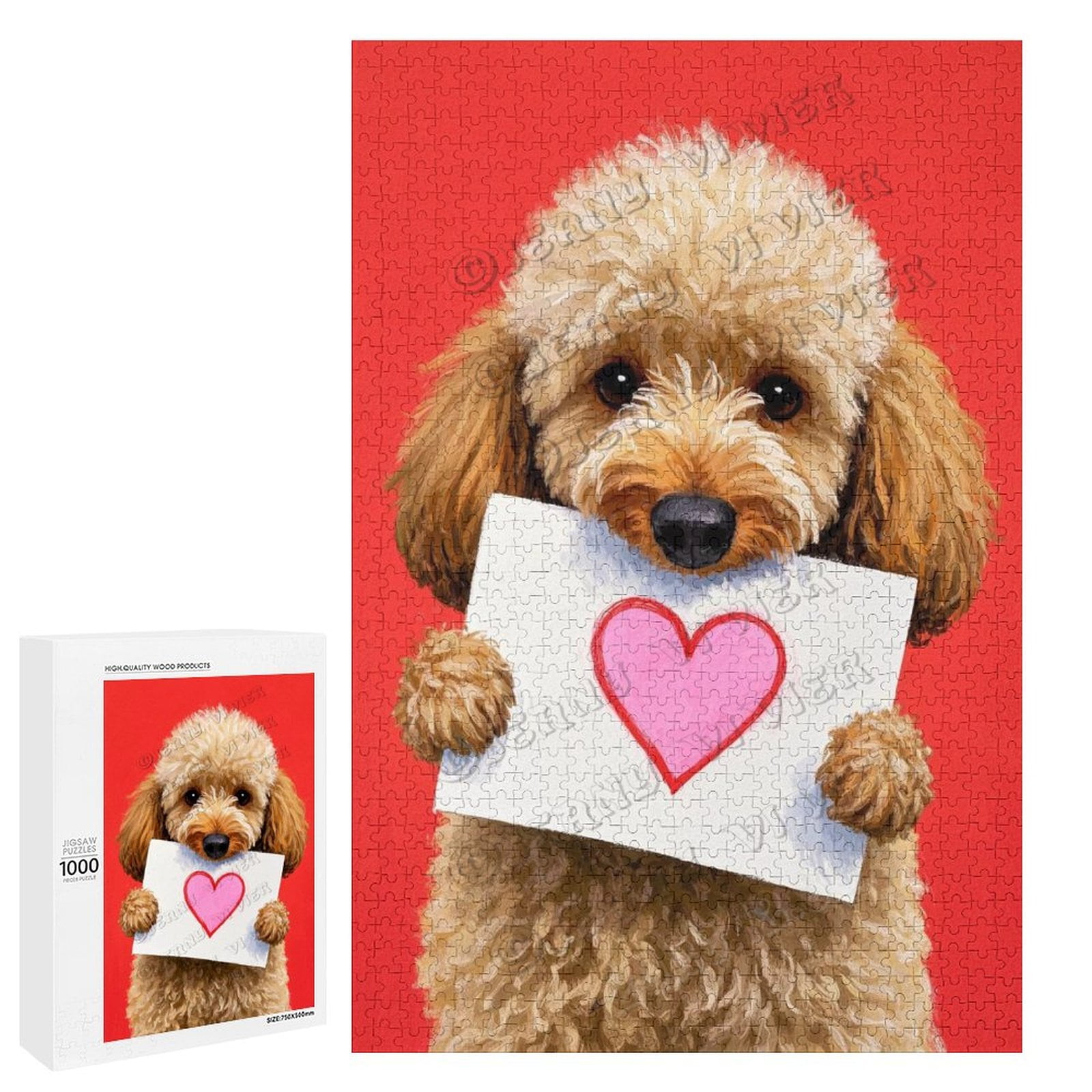 1000 Piece Wooden Jigsaw Puzzle – Poodle With Heart Theme for Adults ...