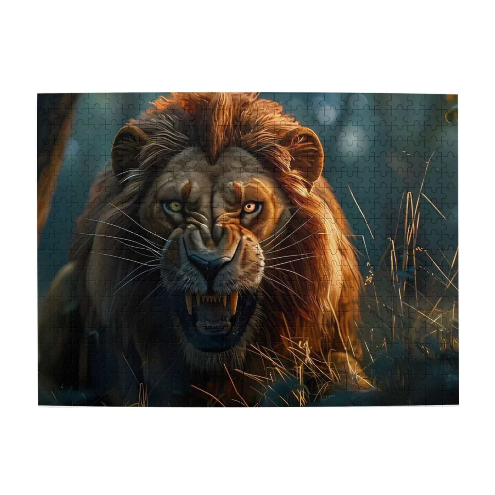1000Piece Wooden Jigsaw Puzzle for Adults Angry Lion Fangs Wild