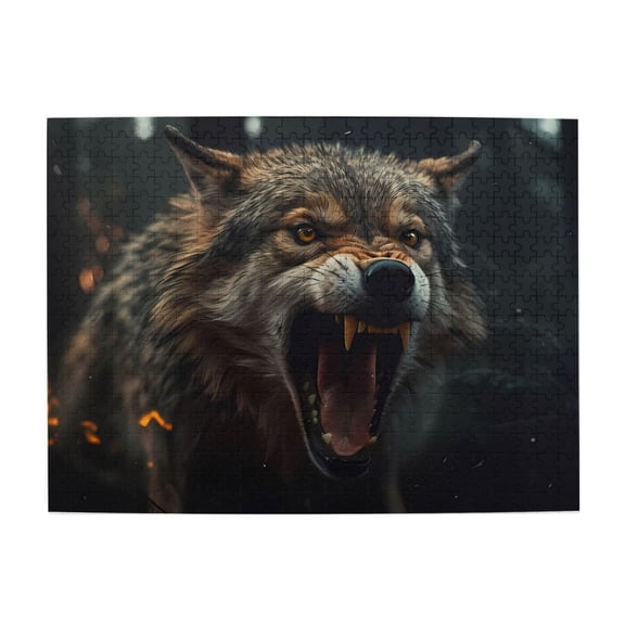 1000-Piece Wooden Jigsaw Puzzle for Adults - Angry Wolf Forest Predator , Interlocking Pieces with Guide Letters, Holiday Gift & Home Decor