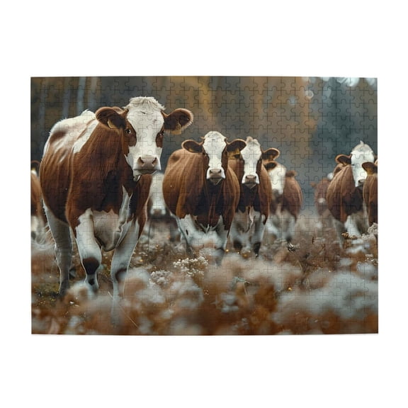 1000-Piece Wooden Jigsaw Puzzle for Adults - Cattle Herd Grazing Meadow , Interlocking Pieces with Guide Letters, Holiday Gift & Home Decor