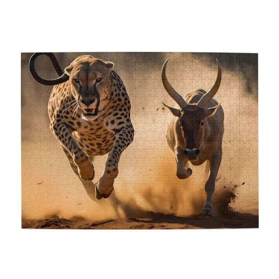 1000-Piece Wooden Jigsaw Puzzle for Adults - Cheetah And Antelope Chase , Interlocking Pieces with Guide Letters, Holiday Gift & Home Decor