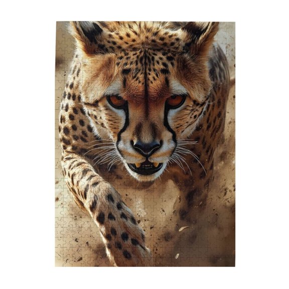 1000-Piece Wooden Jigsaw Puzzle for Adults - Cheetah Running Dustess Action , Fun & Challenging Brain Teaser, Stylish Home Decor & Unique Gift