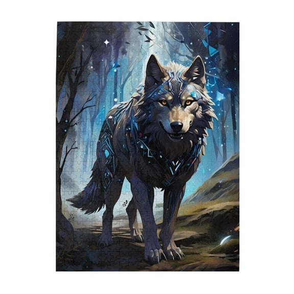 1000-Piece Wooden Jigsaw Puzzle for Adults - Digital Geometric Wolf Woods , Fun & Challenging Brain Teaser, Stylish Home Decor & Unique Gift