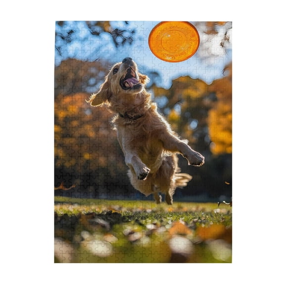 1000-Piece Wooden Jigsaw Puzzle for Adults - Dog Catch Disc Park Autumn , Fun & Challenging Brain Teaser, Stylish Home Decor & Unique Gift
