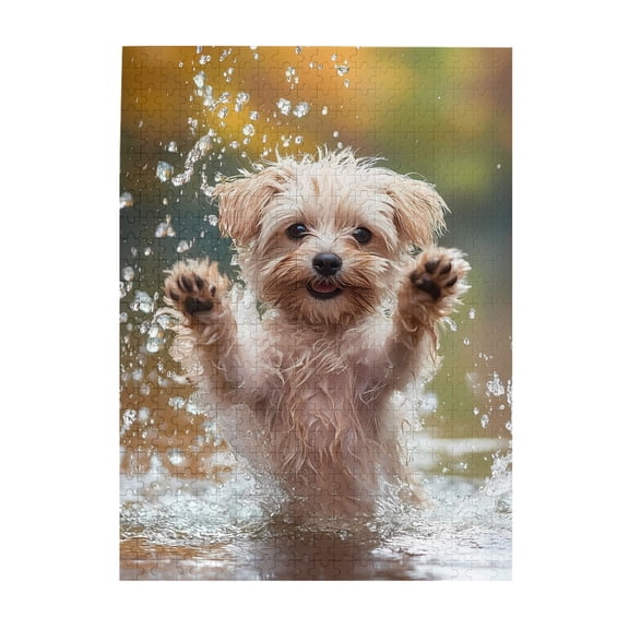 1000-Piece Wooden Jigsaw Puzzle for Adults - Dog Playing Water Paws Up , Interlocking Pieces with Guide Letters, Holiday Gift & Home Decor