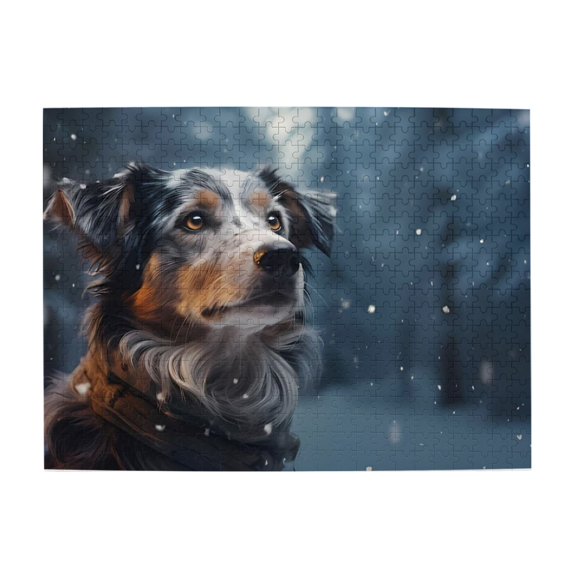 1000-Piece Wooden Jigsaw Puzzle for Adults - Dog Portrait Winter Snow , Interlocking Pieces with Guide Letters, Holiday Gift & Home Decor