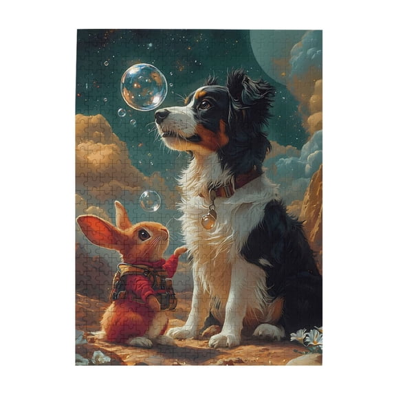 1000-Piece Wooden Jigsaw Puzzle for Adults - Dog Rabbit Stars Moon Bubbles , Fun & Challenging Brain Teaser, Stylish Home Decor & Unique Gift
