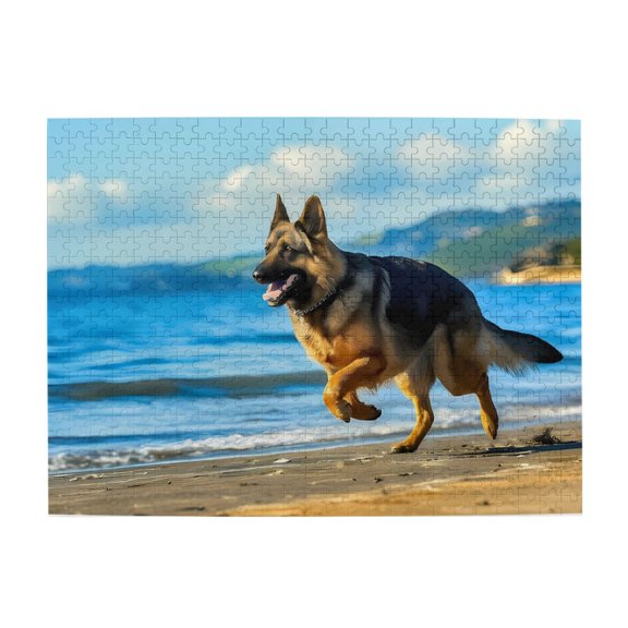 1000-Piece Wooden Jigsaw Puzzle for Adults - Dog Running Beach Ocean Sand , Fun & Challenging Brain Teaser, Stylish Home Decor & Unique Gift