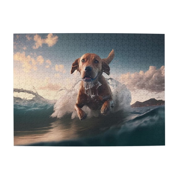 1000-Piece Wooden Jigsaw Puzzle for Adults - Dog Running Ocean Waves , Fun & Challenging Brain Teaser, Stylish Home Decor & Unique Gift