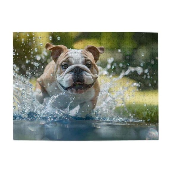 1000-Piece Wooden Jigsaw Puzzle for Adults - Dog Splashing Water Run Happy , Challenging Family Art Project, Unique Home Wall Decor Gift
