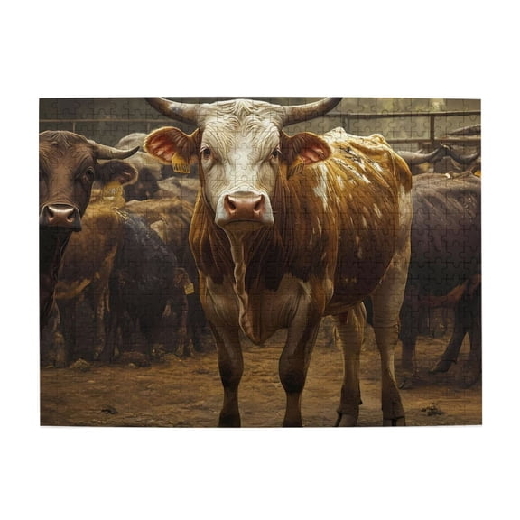 1000-Piece Wooden Jigsaw Puzzle for Adults & Families - Cattle Herd Horns Ranch Farm , Fun & Educational Brain-Teasing Game, Artistic Home Decor