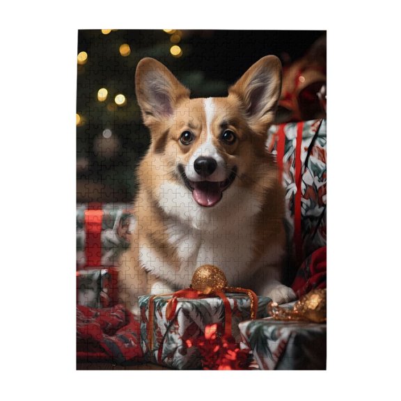 1000-Piece Wooden Jigsaw Puzzle for Adults & Families - Corgi Presents Festive Cheer , Fun & Educational Brain-Teasing Game, Artistic Home Decor