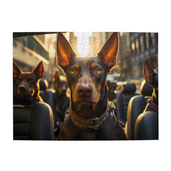 1000-Piece Wooden Jigsaw Puzzle for Adults & Families - Dobermans In A Car Ride , Fun & Educational Brain-Teasing Game, Artistic Home Decor