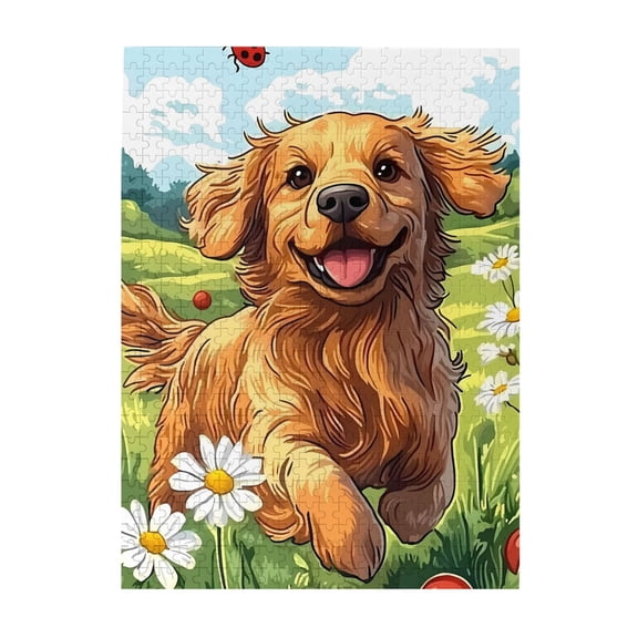 1000-Piece Wooden Jigsaw Puzzle for Adults & Families - Dog Meadow Ladybug Sky , Fun & Educational Brain-Teasing Game, Artistic Home Decor