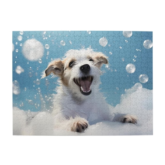 1000-Piece Wooden Jigsaw Puzzle for Adults & Families - Happy Dog Bubbles Sky , Fun & Educational Brain-Teasing Game, Artistic Home Decor