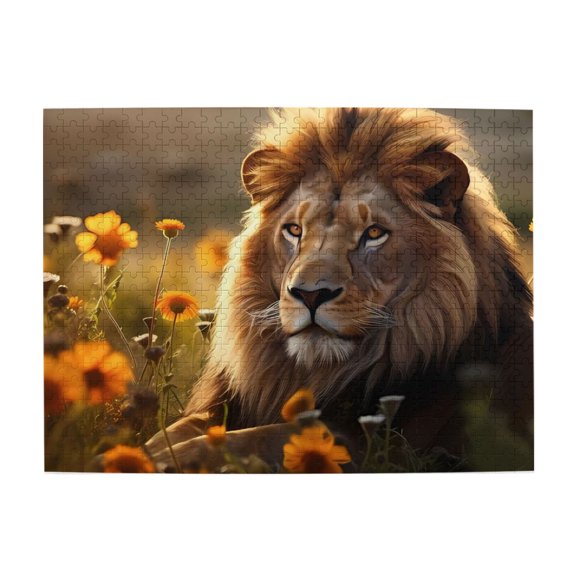 1000-Piece Wooden Jigsaw Puzzle for Adults & Families - Lion Among Wildflowers , Fun & Educational Brain-Teasing Game, Artistic Home Decor
