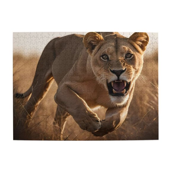 1000-Piece Wooden Jigsaw Puzzle for Adults & Families - Lion Running Through Grass , Fun & Educational Brain-Teasing Game, Artistic Home Decor