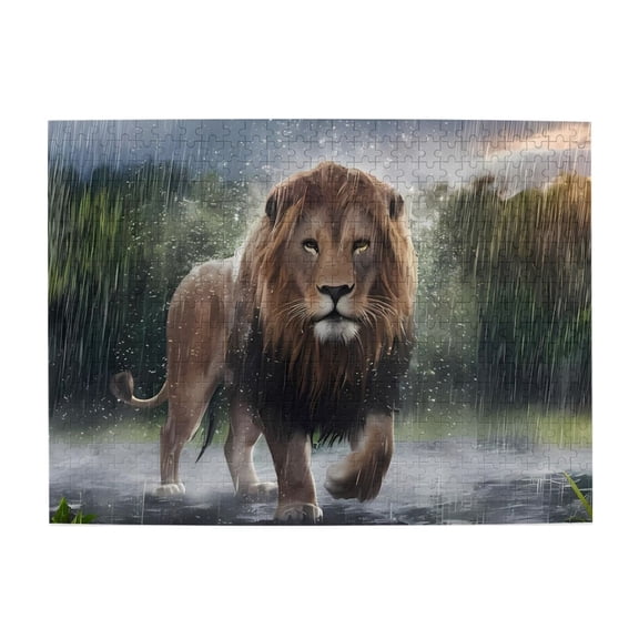 1000-Piece Wooden Jigsaw Puzzle for Adults & Families - Lion Walking Rain Forest , Fun & Educational Brain-Teasing Game, Artistic Home Decor