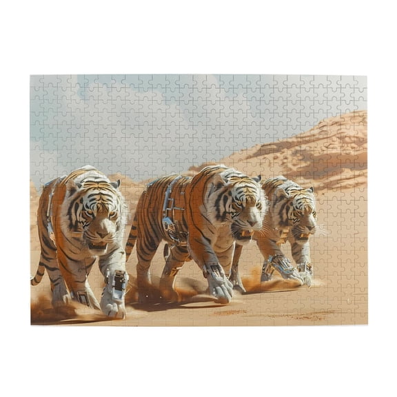 1000-Piece Wooden Jigsaw Puzzle for Adults & Families - Robotic Tigers Desert Walk , Fun & Educational Brain-Teasing Game, Artistic Home Decor