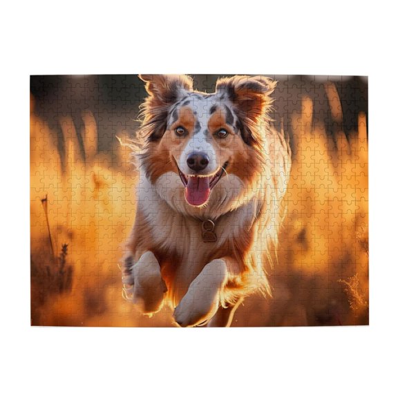 1000-Piece Wooden Jigsaw Puzzle for Adults & Families - Running Dog Golden Field , Fun & Educational Brain-Teasing Game, Artistic Home Decor