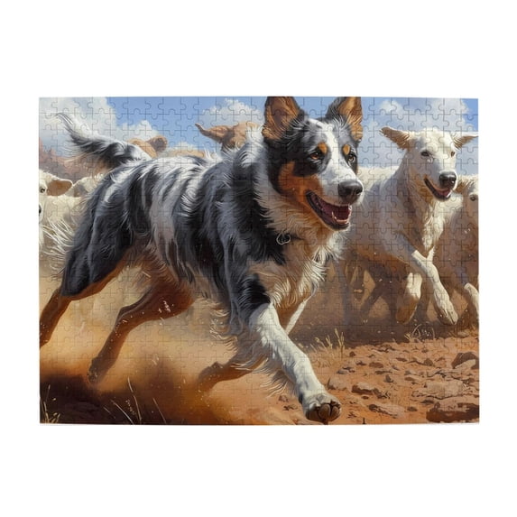 1000-Piece Wooden Jigsaw Puzzle for Adults & Families - Running Dog Herding Cattle , Fun & Educational Brain-Teasing Game, Artistic Home Decor