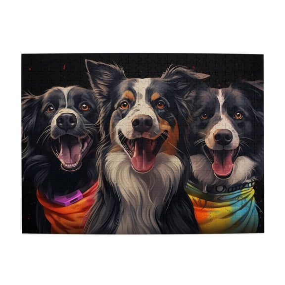 1000-Piece Wooden Jigsaw Puzzle for Adults & Families - Three Dogs Bandanas Happy , Fun & Educational Brain-Teasing Game, Artistic Home Decor