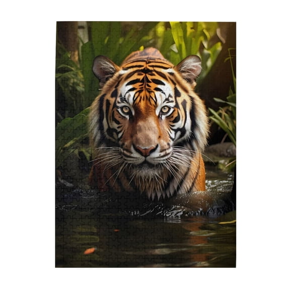 1000-Piece Wooden Jigsaw Puzzle for Adults & Families - Tiger Water Jungle , Fun & Educational Brain-Teasing Game, Artistic Home Decor