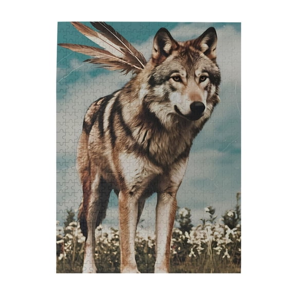 1000-Piece Wooden Jigsaw Puzzle for Adults & Families - Wolf Feathers Field Grass Sky , Fun & Educational Brain-Teasing Game, Artistic Home Decor