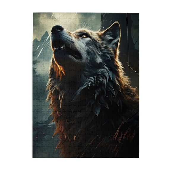 1000-Piece Wooden Jigsaw Puzzle for Adults & Families - Wolf Howl Nature Mountain Rain , Fun & Educational Brain-Teasing Game, Artistic Home Decor