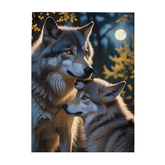 1000-Piece Wooden Jigsaw Puzzle for Adults & Families - Wolves Family Wilderness Moon , Fun & Educational Brain-Teasing Game, Artistic Home Decor