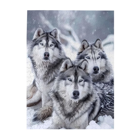 1000-Piece Wooden Jigsaw Puzzle for Adults & Families - Wolves Pack Winter Snowfall , Fun & Educational Brain-Teasing Game, Artistic Home Decor