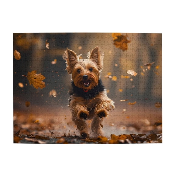 1000-Piece Wooden Jigsaw Puzzle for Adults & Families - Yorkie Running Fall Leaves , Fun & Educational Brain-Teasing Game, Artistic Home Decor