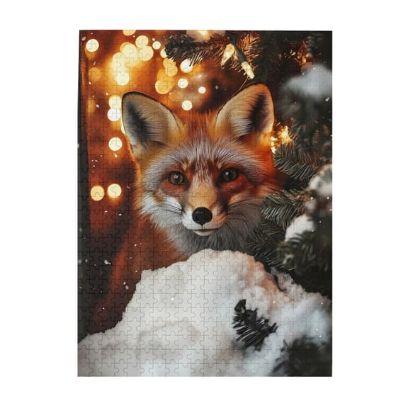 1000-Piece Wooden Jigsaw Puzzle for Adults - Foxes Christmas Snow Tree Lights , Fun & Challenging Brain Teaser, Stylish Home Decor & Unique Gift