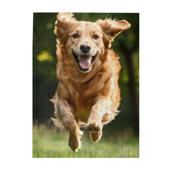 1000-Piece Wooden Jigsaw Puzzle for Adults - Golden Retriever Run Jump Happy , Interlocking Pieces with Guide Letters, Holiday Gift & Home Decor