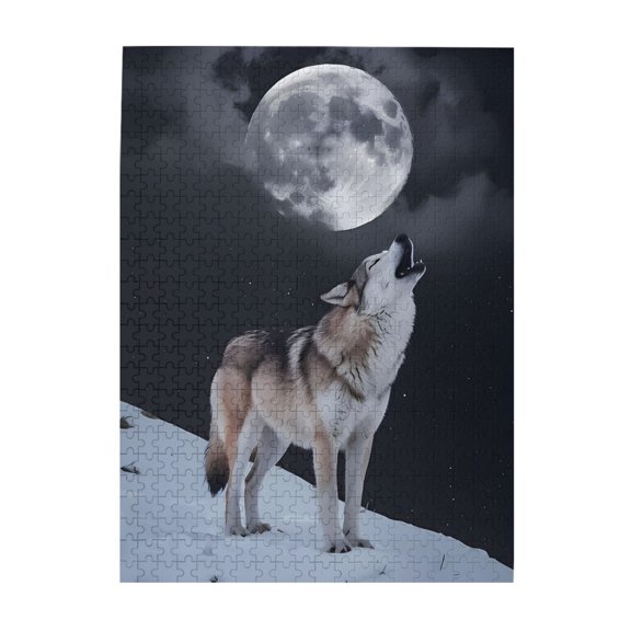 1000-Piece Wooden Jigsaw Puzzle for Adults - Howling Wolf Moon Snow Stars , Interlocking Pieces with Guide Letters, Holiday Gift & Home Decor