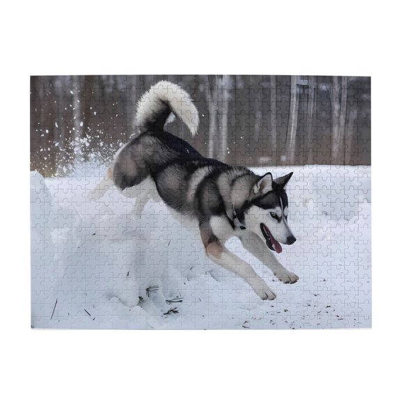 1000-Piece Wooden Jigsaw Puzzle for Adults - Husky Playing In Snow , Fun & Challenging Brain Teaser, Stylish Home Decor & Unique Gift