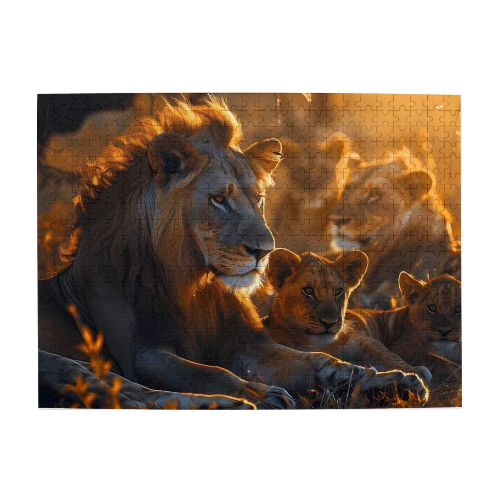 1000-Piece Wooden Jigsaw Puzzle for Adults - Lion Family Golden Hour ...