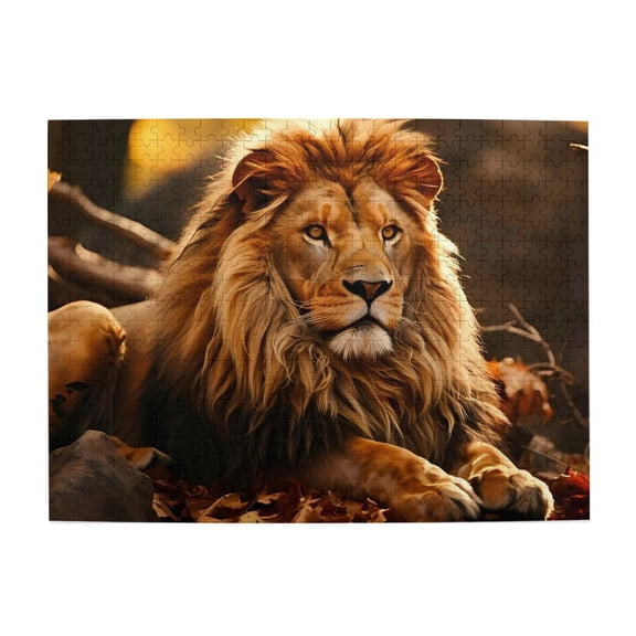 1000-Piece Wooden Jigsaw Puzzle for Adults - Lion Golden Leaves Wild Nature , Challenging Family Art Project, Unique Home Wall Decor Gift