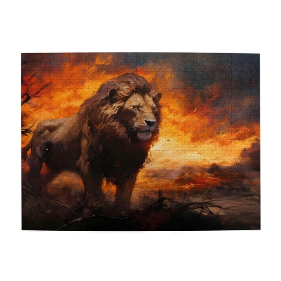1000-Piece Wooden Jigsaw Puzzle for Adults - Lion Roar Fire Power Courage , Interlocking Pieces with Guide Letters, Holiday Gift & Home Decor