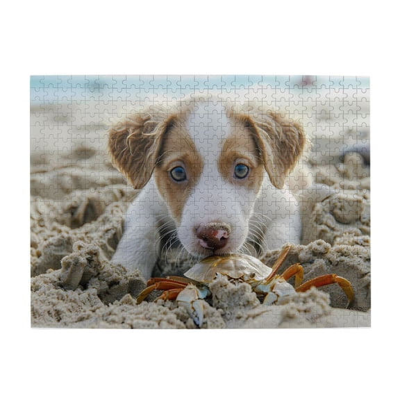 1000-Piece Wooden Jigsaw Puzzle for Adults - Puppy And Crab On Beach , Fun & Challenging Brain Teaser, Stylish Home Decor & Unique Gift