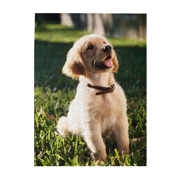 1000-Piece Wooden Jigsaw Puzzle for Adults - Puppy Grass Tongue Collar Sit , Interlocking Pieces with Guide Letters, Holiday Gift & Home Decor