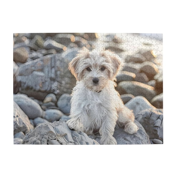 1000-Piece Wooden Jigsaw Puzzle for Adults - Puppy On Rocks Coastline , Fun & Challenging Brain Teaser, Stylish Home Decor & Unique Gift