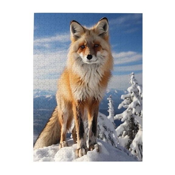 1000-Piece Wooden Jigsaw Puzzle for Adults - Red Foxes Winter Mountain Wildlife , Fun & Challenging Brain Teaser, Stylish Home Decor & Unique Gift