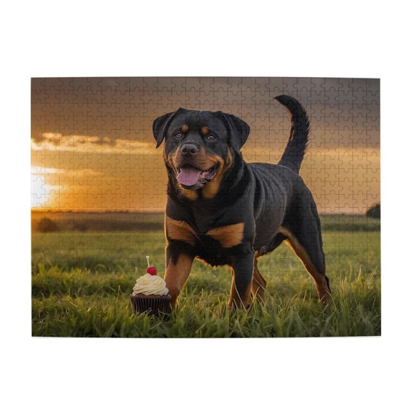1000-Piece Wooden Jigsaw Puzzle for Adults - Rottweiler Sunset Cupcake Field , Fun & Challenging Brain Teaser, Stylish Home Decor & Unique Gift