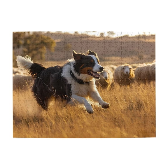 1000-Piece Wooden Jigsaw Puzzle for Adults - Running Dog Sheep Field , Fun & Challenging Brain Teaser, Stylish Home Decor & Unique Gift
