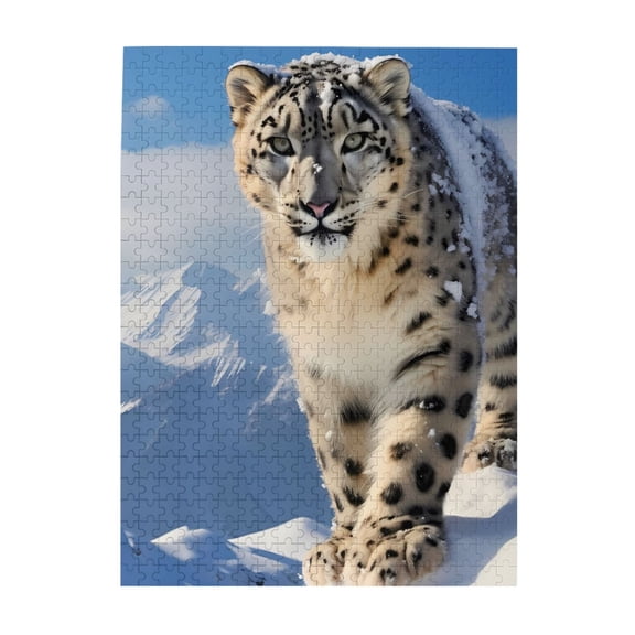 1000-Piece Wooden Jigsaw Puzzle for Adults - Snow Leopard Mountain Winter , Interlocking Pieces with Guide Letters, Holiday Gift & Home Decor