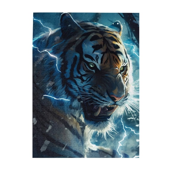 1000-Piece Wooden Jigsaw Puzzle for Adults - Tiger Lightning Electric Storms , Interlocking Pieces with Guide Letters, Holiday Gift & Home Decor