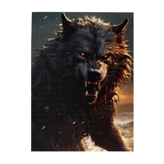 1000-Piece Wooden Jigsaw Puzzle for Adults - Werewolf Beast Predator Roar , Interlocking Pieces with Guide Letters, Holiday Gift & Home Decor