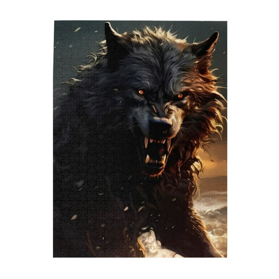 1000-Piece Wooden Jigsaw Puzzle for Adults - Werewolf Beast Predator Roar , Interlocking Pieces with Guide Letters, Holiday Gift & Home Decor