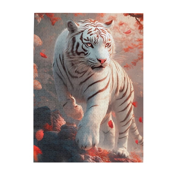 1000-Piece Wooden Jigsaw Puzzle for Adults - White Tiger Foliage Rocks Trees , Interlocking Pieces with Guide Letters, Holiday Gift & Home Decor